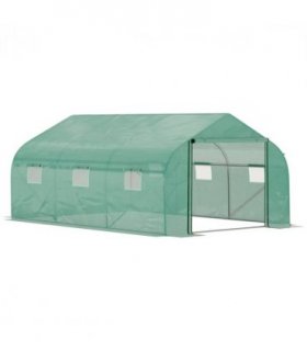 Polytunnel Green PE Cover 447cm x 300cm x 200cm Walk-in Tent ZipDoor 6Windows