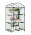 3 Tier Mini Greenhouse Roll Up Door Wire Shelves, 69x49x125cm, Clear