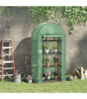 Greenhouse with Storage Shelf, Roll-Up ZipDoor PE Cover, Green 80cmx49cmx160cm