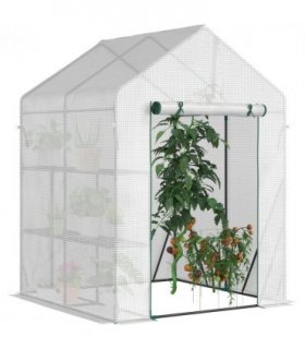 Greenhouse 143cmx143cmx195cm Green PE Cover 2 Tier Shelf Outdoor Gardening