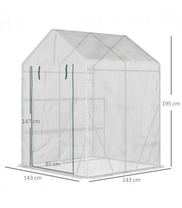 Greenhouse 143cmx143cmx195cm Green PE Cover 2 Tier Shelf Outdoor Gardening