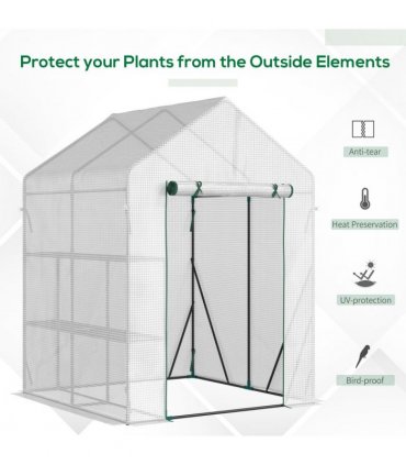 Greenhouse 143cmx143cmx195cm Green PE Cover 2 Tier Shelf Outdoor Gardening