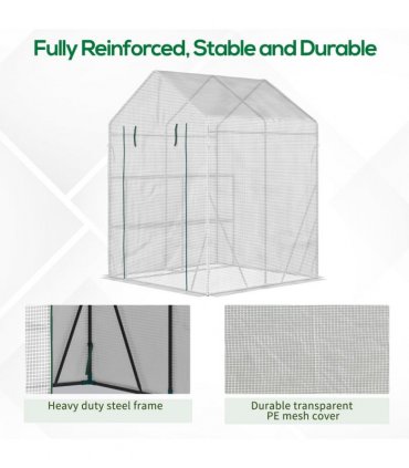Greenhouse 143cmx143cmx195cm Green PE Cover 2 Tier Shelf Outdoor Gardening
