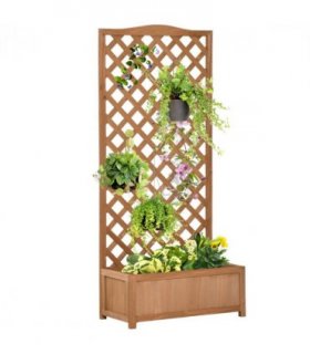 Garden Wooden Planter Box Brown Solid Wood 76x36x170cm with Trellis