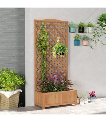 Garden Wooden Planter Box Brown Solid Wood 76x36x170cm with Trellis