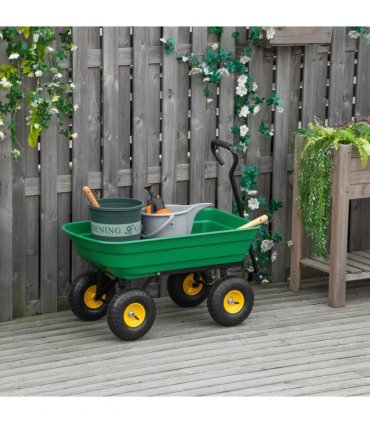 75L Garden Cart Heavy Duty 4 Wheel TWheelbarrow Green 75L