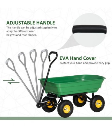 75L Garden Cart Heavy Duty 4 Wheel TWheelbarrow Green 75L