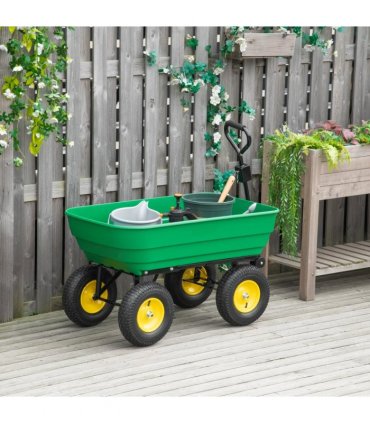 Garden Cart Green 118cm x 58cm x 102cm Powder Coated Steel Heavy-Duty Plastic