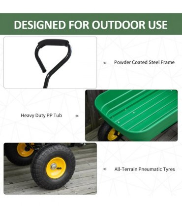 Garden Cart Green 118cm x 58cm x 102cm Powder Coated Steel Heavy-Duty Plastic