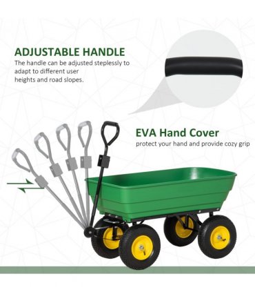 Garden Cart Green 118cm x 58cm x 102cm Powder Coated Steel Heavy-Duty Plastic