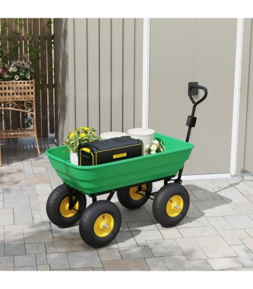 Garden Cart Green 118cm x 58cm x 102cm Powder Coated Steel Heavy-Duty Plastic