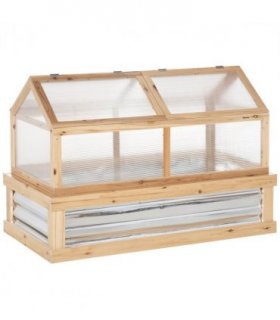 Greenhouse Natural Wood Finish 122x61x81.7cm Polycarbonate Panels Metal Lining