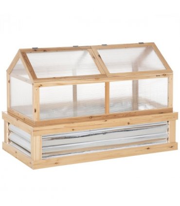 Greenhouse Natural Wood Finish 122x61x81.7cm Polycarbonate Panels Metal Lining