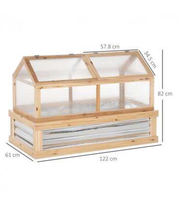 Greenhouse Natural Wood Finish 122x61x81.7cm Polycarbonate Panels Metal Lining