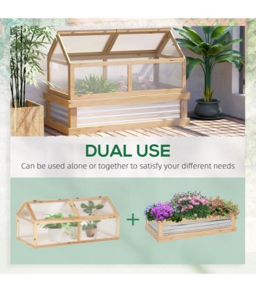 Greenhouse Natural Wood Finish 122x61x81.7cm Polycarbonate Panels Metal Lining
