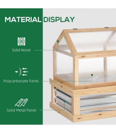 Greenhouse Natural Wood Finish 122x61x81.7cm Polycarbonate Panels Metal Lining