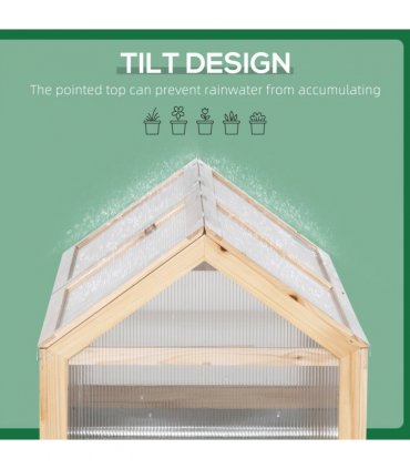 Greenhouse Natural Wood Finish 122x61x81.7cm Polycarbonate Panels Metal Lining