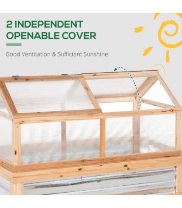Greenhouse Natural Wood Finish 122x61x81.7cm Polycarbonate Panels Metal Lining
