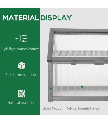 Wooden Cold Frame Greenhouse PC 90 x 52 x 50cm, Grey House, Solid Wood Frame