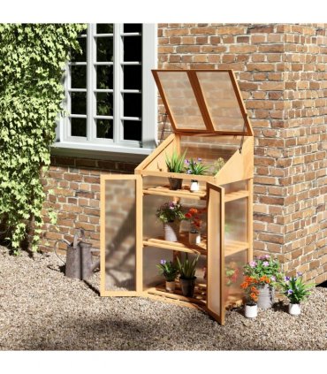 Wooden Greenhouse, Cold Frame PC Semi Transparent 70x50x120cm, Brown