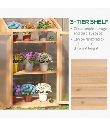 Wooden Greenhouse, Cold Frame PC Semi Transparent 70x50x120cm, Brown