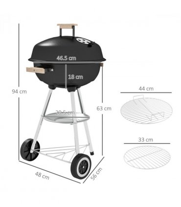 BBQ Grill Steel Black and Silver 48Lx56Wx85H cm Outsunny BBQ Grill 85H cm