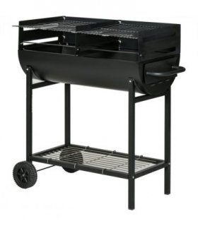 Outsunny Steel 2-Grill Charcoal BBQ w/ Wheels Black