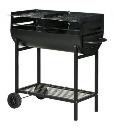 Outsunny Steel 2-Grill Charcoal BBQ w/ Wheels Black