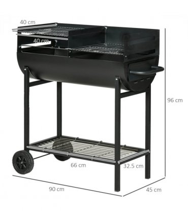 Outsunny Steel 2-Grill Charcoal BBQ w/ Wheels Black
