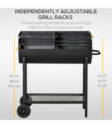 Outsunny Steel 2-Grill Charcoal BBQ w/ Wheels Black