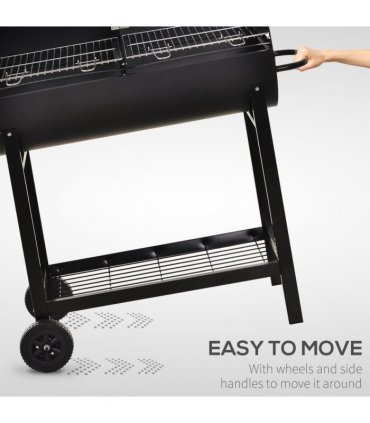Outsunny Steel 2-Grill Charcoal BBQ w/ Wheels Black