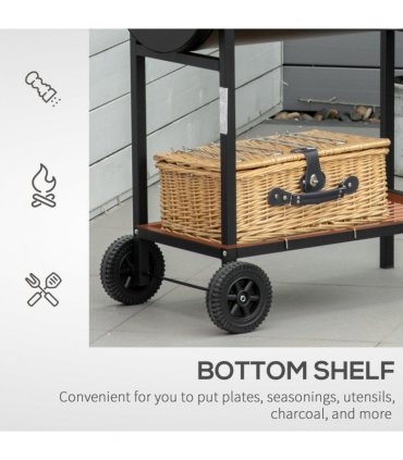 Outsunny Steel 2-Grill Charcoal BBQ w/ Wheels Black