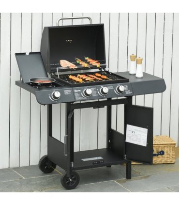 Deluxe Gas Burner Barbecue Grill 3+1 Burner BBQ Trolley 110x50x100cm