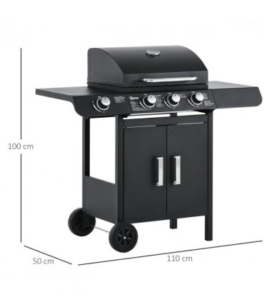Deluxe Gas Burner Barbecue Grill 3+1 Burner BBQ Trolley 110x50x100cm
