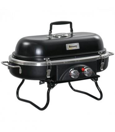 Gas BBQ Grill 2 Burner Table Piezo Ignition Thermometer