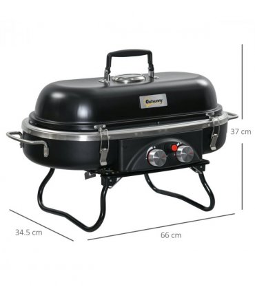 Gas BBQ Grill 2 Burner Table Piezo Ignition Thermometer