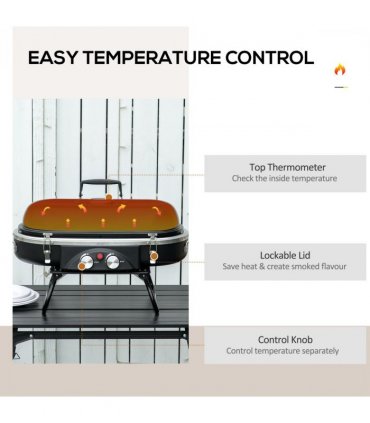 Gas BBQ Grill 2 Burner Table Piezo Ignition Thermometer