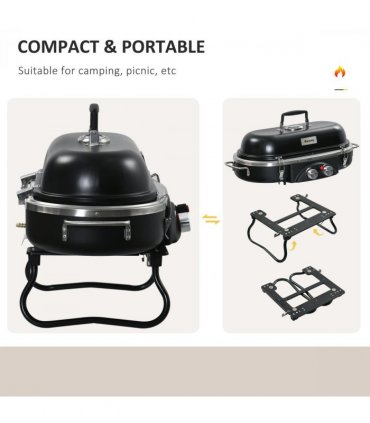 Gas BBQ Grill 2 Burner Table Piezo Ignition Thermometer