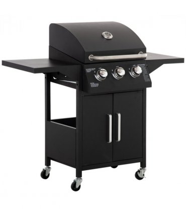 3 Burner Gas BBQ Grill Portable Barbecue Trolley Warming Rack Storage Cabinet