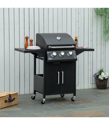 3 Burner Gas BBQ Grill Portable Barbecue Trolley Warming Rack Storage Cabinet