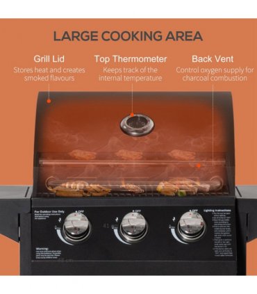 3 Burner Gas BBQ Grill Portable Barbecue Trolley Warming Rack Storage Cabinet