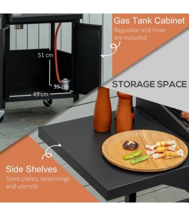 3 Burner Gas BBQ Grill Portable Barbecue Trolley Warming Rack Storage Cabinet