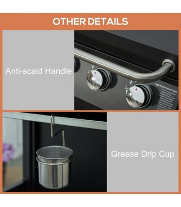 3 Burner Gas BBQ Grill Portable Barbecue Trolley Warming Rack Storage Cabinet