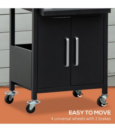 3 Burner Gas BBQ Grill Portable Barbecue Trolley Warming Rack Storage Cabinet