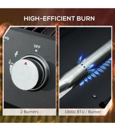 2 Burner Gas BBQ Grill Portable Folding Tabletop Barbecue Lid Thermometer Black