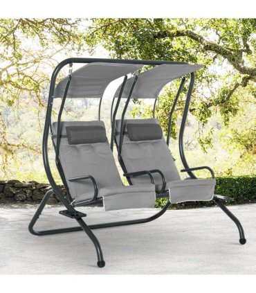 Canopy Swing Modern Outdoor Relax Chairs w/ 2 Separate Chairs, Grey