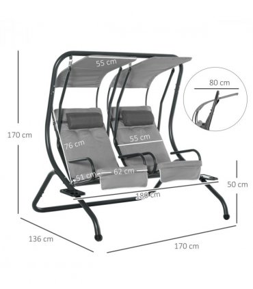 Canopy Swing Modern Outdoor Relax Chairs w/ 2 Separate Chairs, Grey