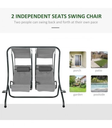 Canopy Swing Modern Outdoor Relax Chairs w/ 2 Separate Chairs, Grey