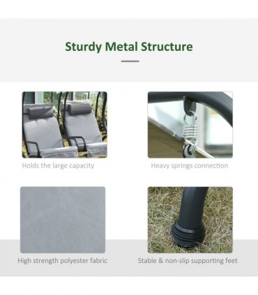 Canopy Swing Modern Outdoor Relax Chairs w/ 2 Separate Chairs, Grey