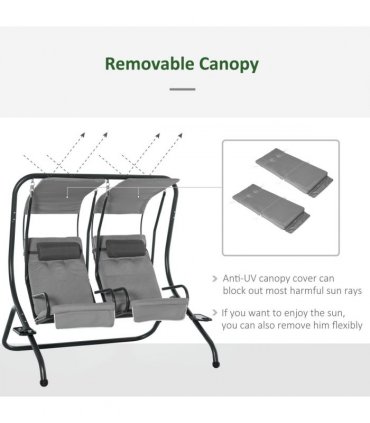 Canopy Swing Modern Outdoor Relax Chairs w/ 2 Separate Chairs, Grey